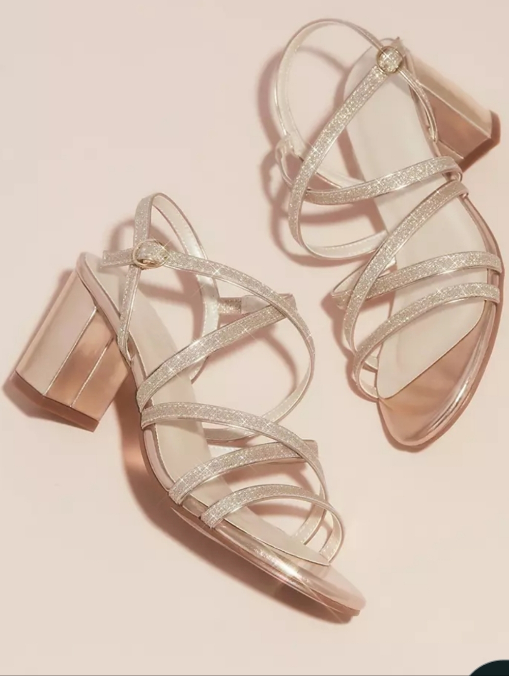 Rose Gold Metallic Block Heel Sandals